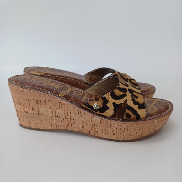 Sam Edelman Cork Wedge Leopard Calf Hair Reid Slip On Womens size 7.5 or 38 - Picture 10 of 15